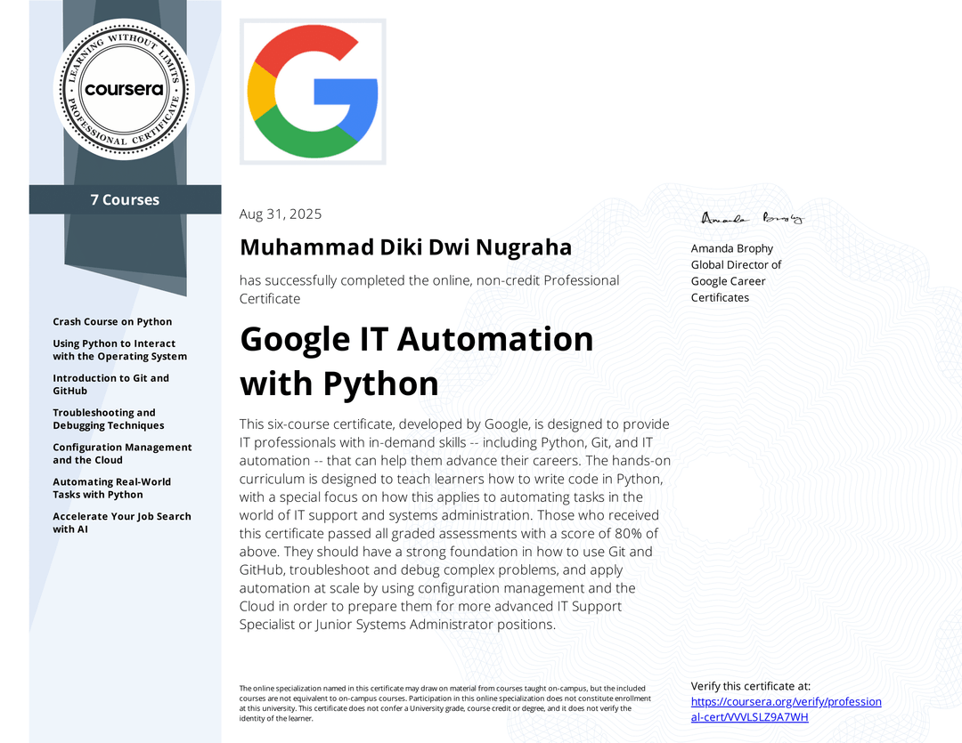Google IT Automation with Python Professional Certificate